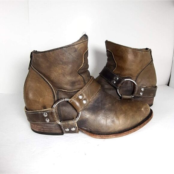 FREEBIRD BY STEVEN WOMEN'S SANTIAGO SIZE 6 Gray ANKLE DISTRESSED HARNESS  BOOTS - Picture 8 of 14